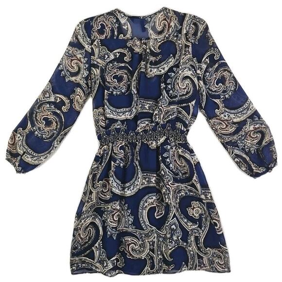 White House Black Market ~Woman Size 00Petite~Blue Paisley Print LS Dress Sheer. - Picture 13 of 14